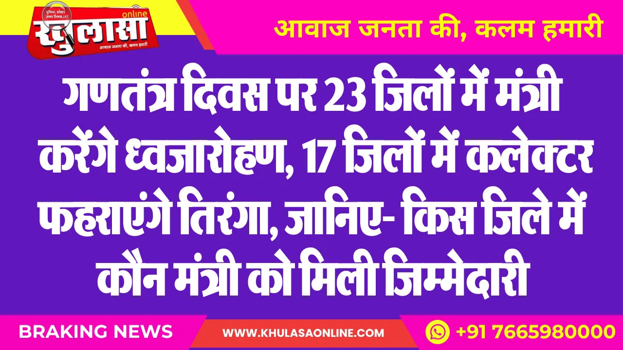 गणतंत्र दिवस पर 23 जिलों में मंत्री करेंगे ध्वजारोहण. 17 जिलों में कलेक्टर फहराएंगे तिरंगा, जानिए- किस जिले में कौन मंत्री को मिली जिम्मेदारी