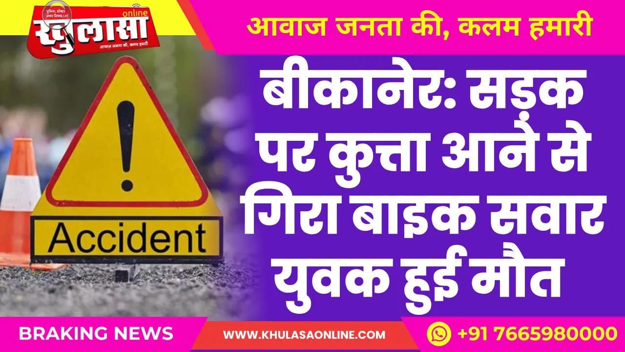 सड़क पर कुत्ता आने से गिरा बाइक सवार युवक हुई मौत