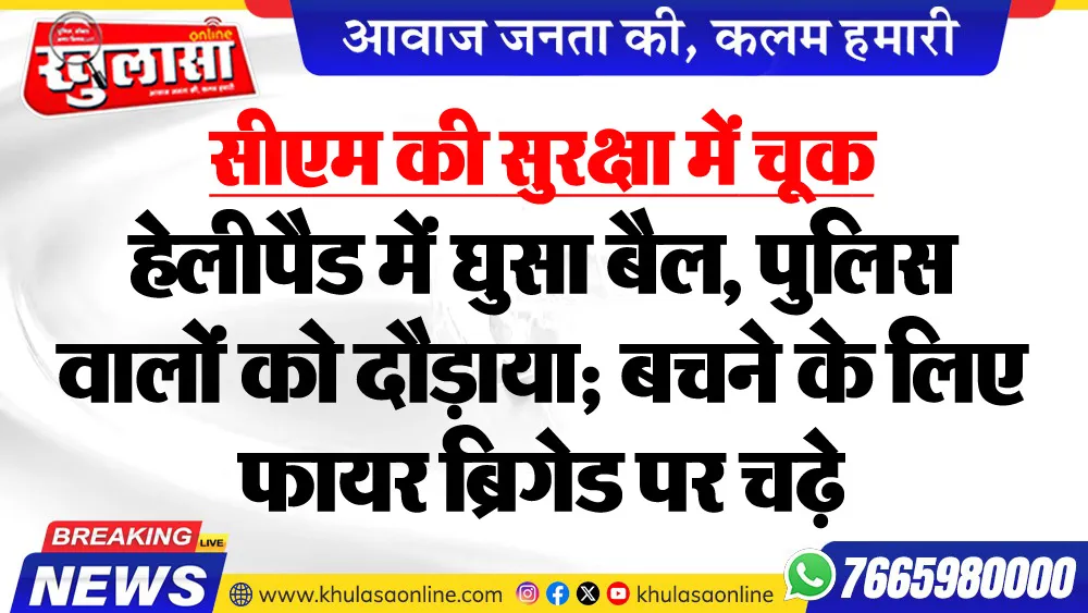 सीएम की सुरक्षा में चूक : हेलीपैड में घुसा बैल, पुलिस वालों को दौड़ाया; बचने के लिए फायर ब्रिगेड पर चढ़े
