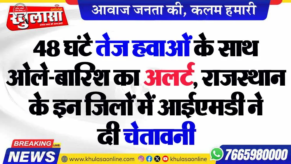 48 घंटे तेज हवाओं के साथ ओले-बारिश का अलर्ट, राजस्थान के इन जिलों में आईएमडी ने दी चेतावनी