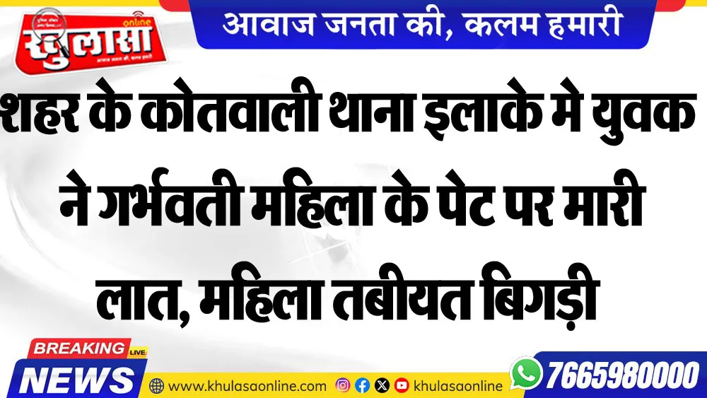 शहर के कोतवाली थाना इलाके युवक ने गर्भवती महिला के पेट पर मारी लात, महिला तबीयत बिगड़ी