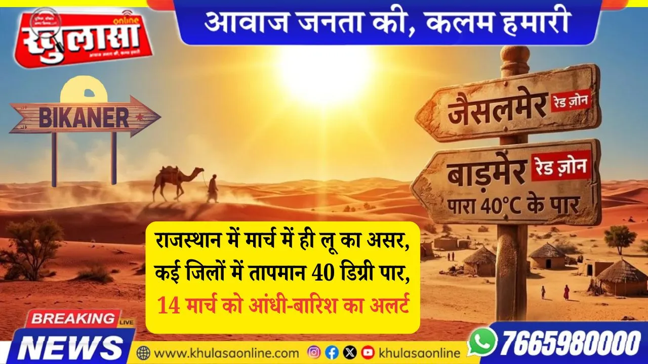 राजस्थान में मार्च में ही लू का असर, कई जिलों में तापमान 40 डिग्री पार, 14 मार्च को आंधी-बारिश का अलर्ट