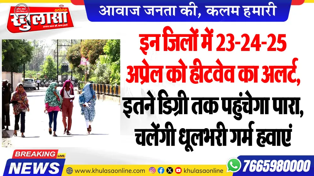 इन जिलों में 23-24-25 अप्रेल को हीटवेव का अलर्ट, इतने डिग्री तक पहुंचेगा पारा, चलेंगी धूलभरी गर्म हवाएं
