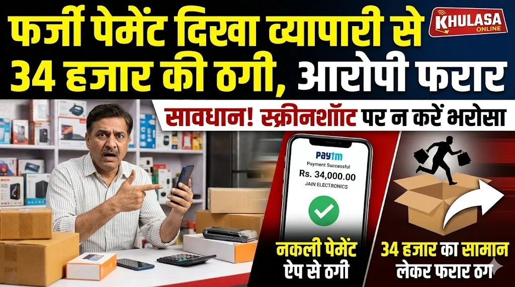 व्यापारी से ऑनलाइन ठगी, फर्जी पेमेंट दिखाकर व्यापारी से 34 हजार का सामान लेकर फरार