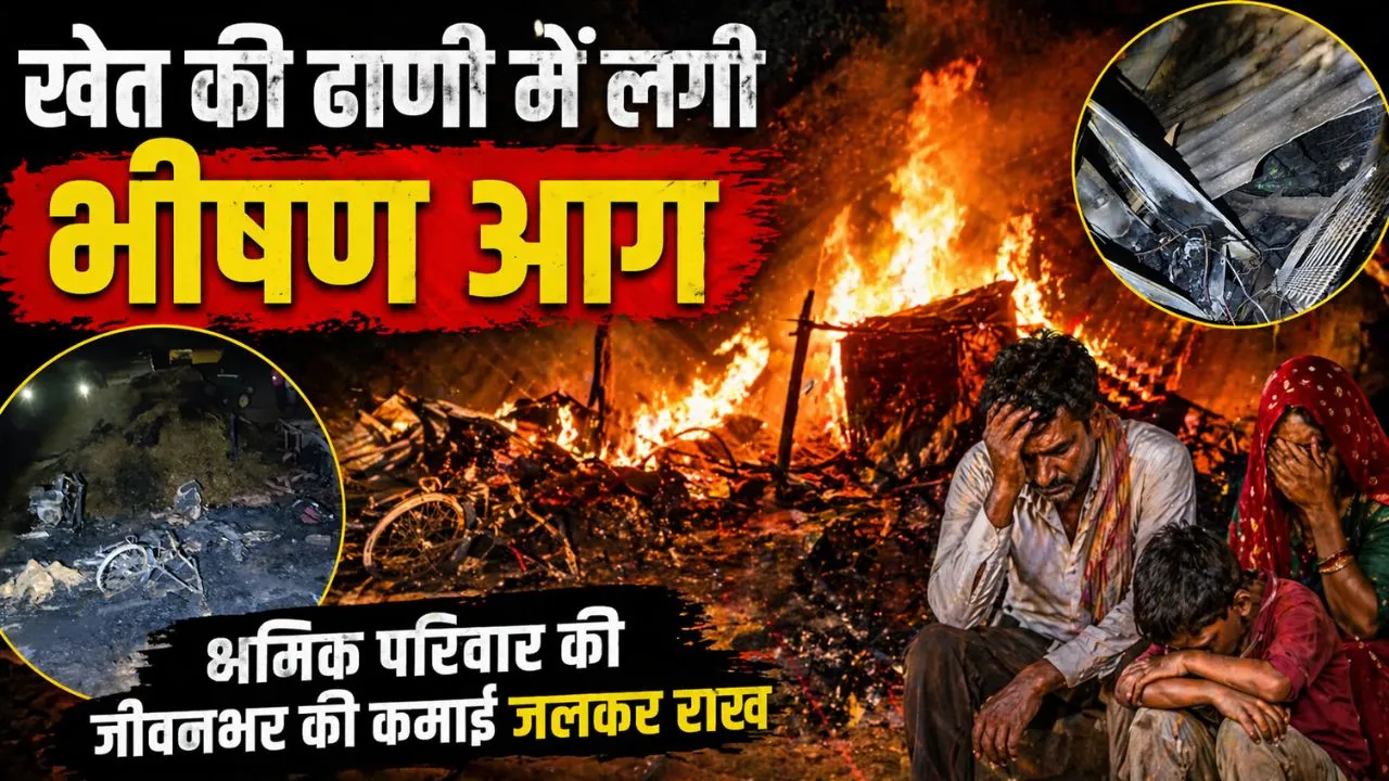 खेत की ढाणी में लगी भीषण आग, श्रमिक परिवार की जीवनभर की कमाई जलकर राख