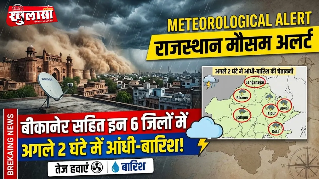राजस्थान में मौसम अलर्ट:  बीकानेर सहित इन 6 जिलों में अगले 2 घंटे में आंधी-बारिश की चेतावनी