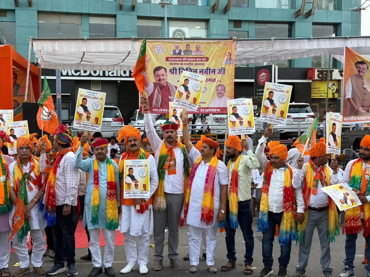 जयपुर में भाजपा राष्ट्रीय अध्यक्ष नितिन नवीन का बीकानेर देहात जिलाध्यक्ष श्याम पंचारिया के नेतृत्व में भव्य स्वागत