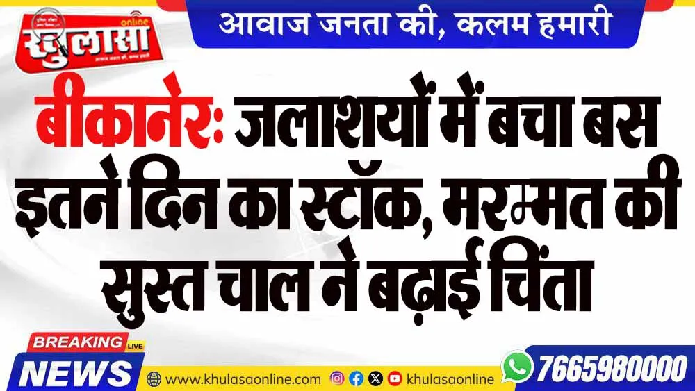 बीकानेर: जलाशयों में बचा बस इतने दिन का स्टॉक, मरम्मत की सुस्त चाल ने बढ़ाई चिंता