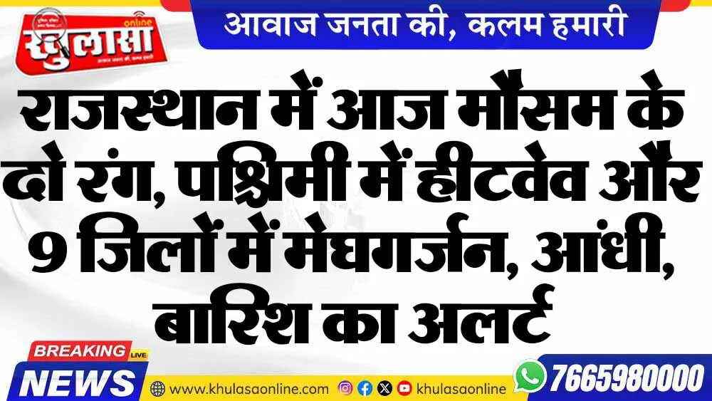 राजस्थान में आज मौसम के दो रंग, पश्चिमी में हीटवेव और 9 जिलों में मेघगर्जन, आंधी, बारिश का अलर्ट
