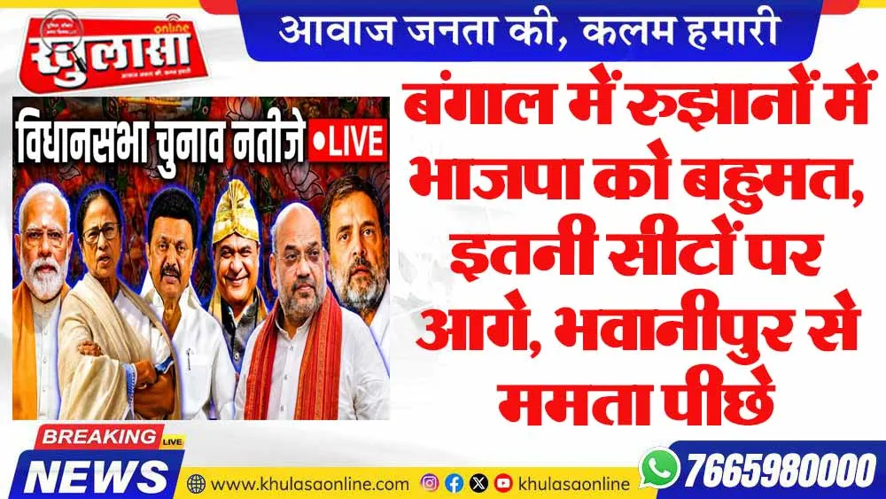 बंगाल में रुझानों में भाजपा को बहुमत, इतनी सीटों पर आगे, भवानीपुर से ममता पीछे