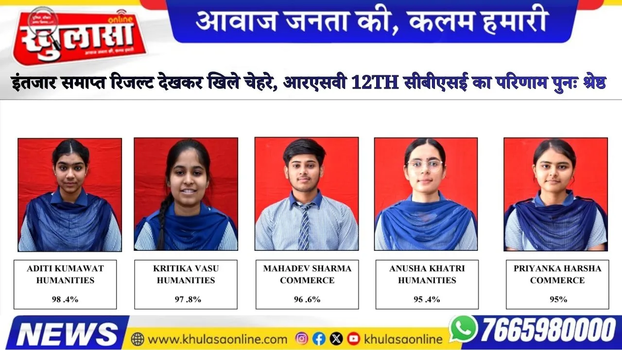 इंतजार समाप्त रिजल्ट देखकर खिले चेहरे, आरएसवी 12th सीबीएसई का परिणाम पुनः श्रेष्ठ