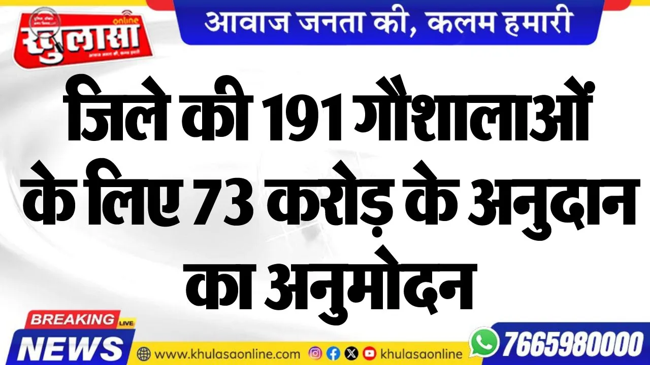जिले की 191 गौशालाओं के लिए 73 करोड़ के अनुदान का अनुमोदन