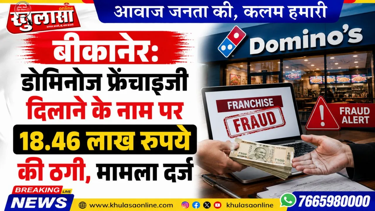 बीकानेर: डोमिनोज फ्रेंचाइजी दिलाने के नाम पर 18.46 लाख रुपये की ठगी, मामला दर्ज