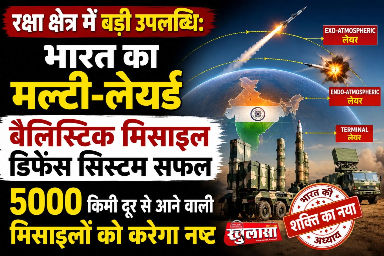रक्षा क्षेत्र में बड़ी उपलब्धि: भारत का मल्टी-लेयर्ड बैलिस्टिक मिसाइल डिफेंस सिस्टम सफल, 5000 किमी दूर से आने वाली मिसाइलों को करेगा नष्ट