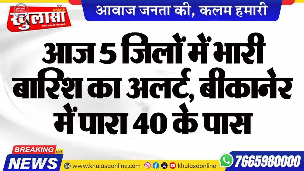 आज 5 जिलों में भारी बारिश का अलर्ट, बीकानेर में पारा 40 के पास