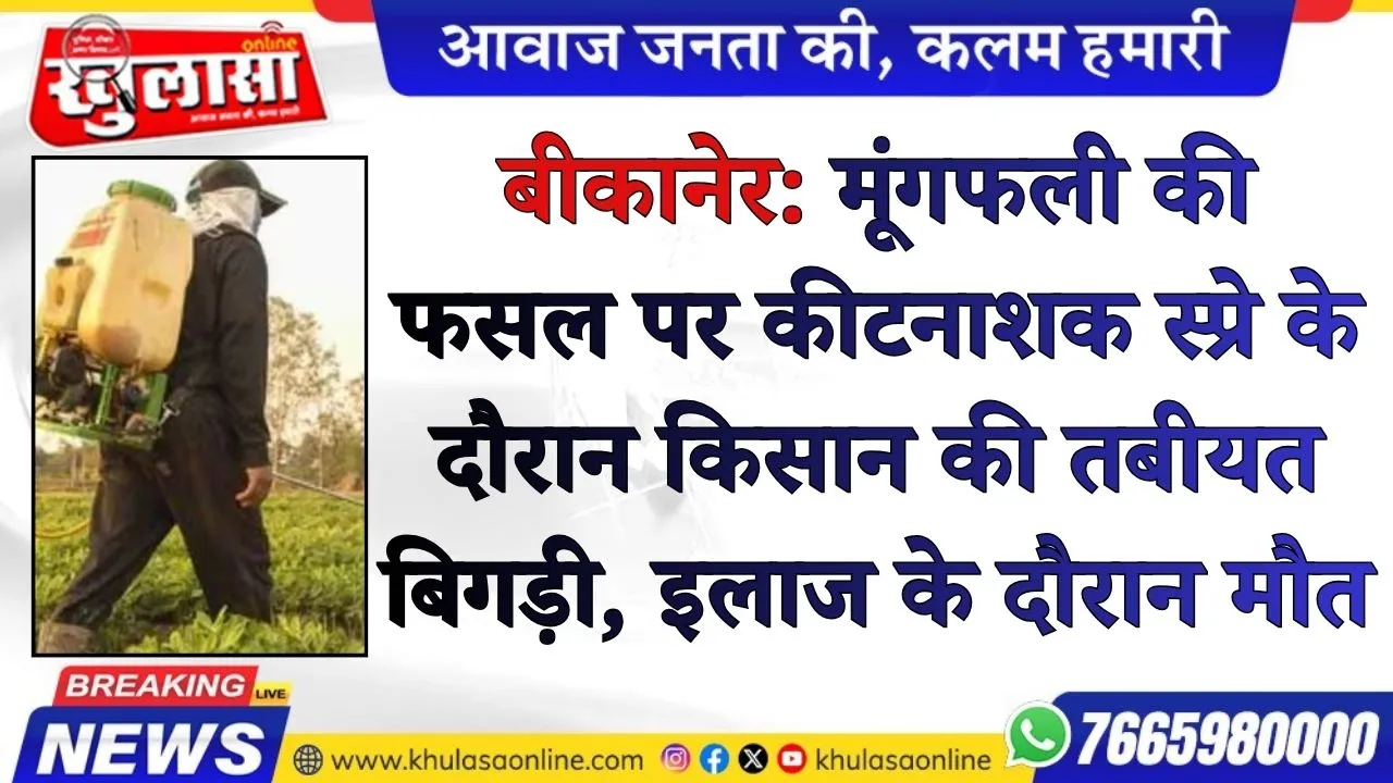 बीकानेर: मूंगफली की फसल पर कीटनाशक स्प्रे के दौरान किसान की तबीयत बिगड़ी, इलाज के दौरान मौत