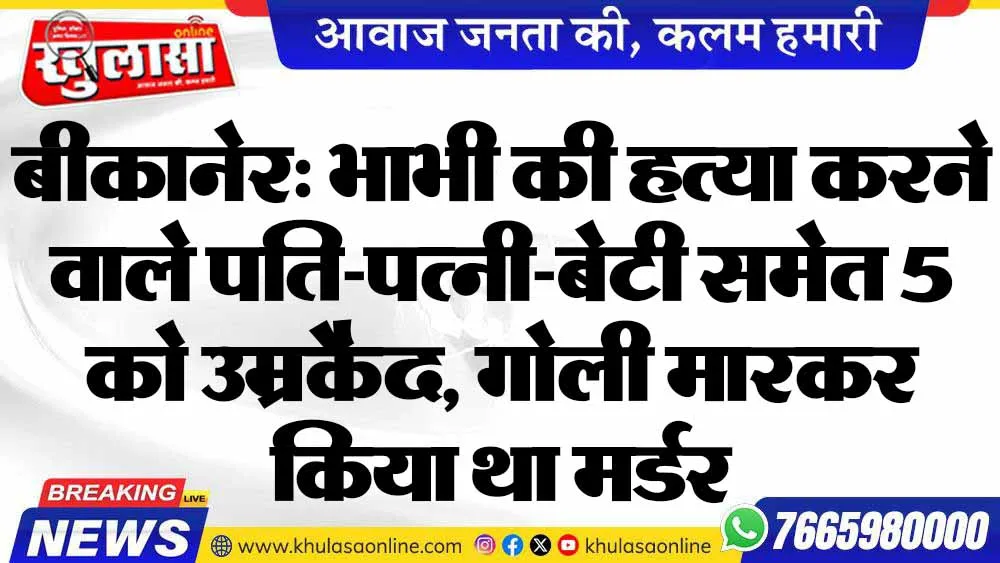 बीकानेर: भाभी की हत्या करने वाले पति-पत्नी-बेटी समेत 5 को उम्रकैद, गोली मारकर किया था मर्डर