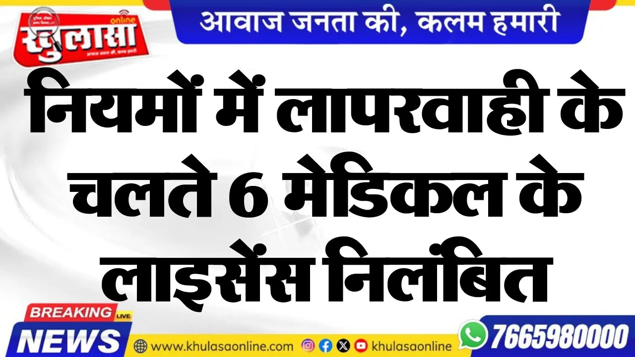 नियमों में लापरवाही के चलते 6 मेडिकल के लाइसेंस निलंबित