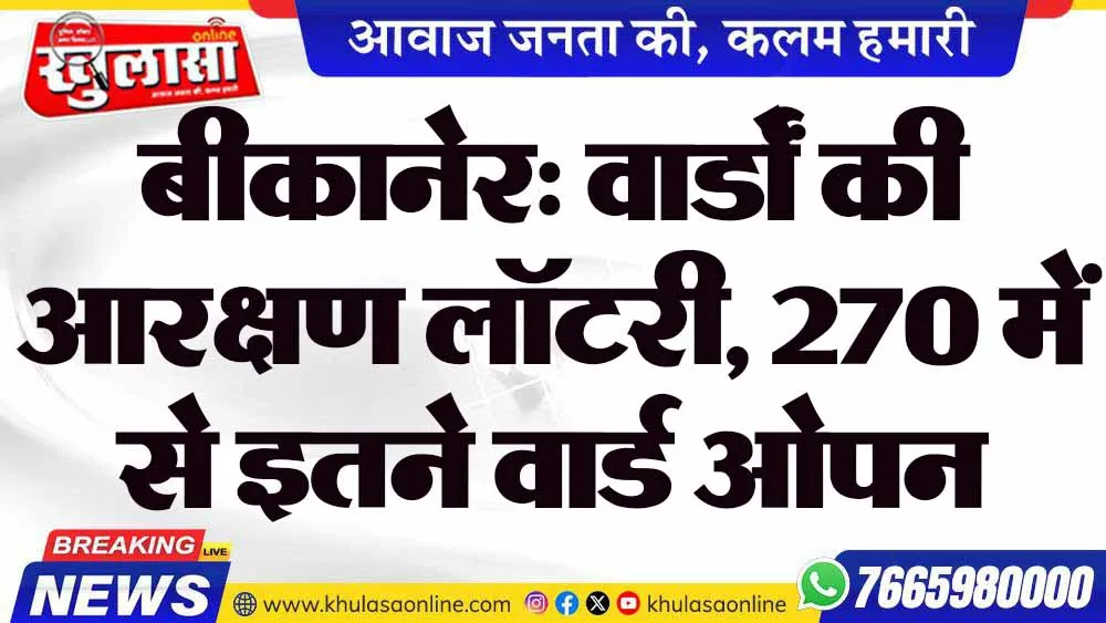 बीकानेर: वार्डों की आरक्षण लॉटरी, 270 में से इतने वार्ड ओपन
