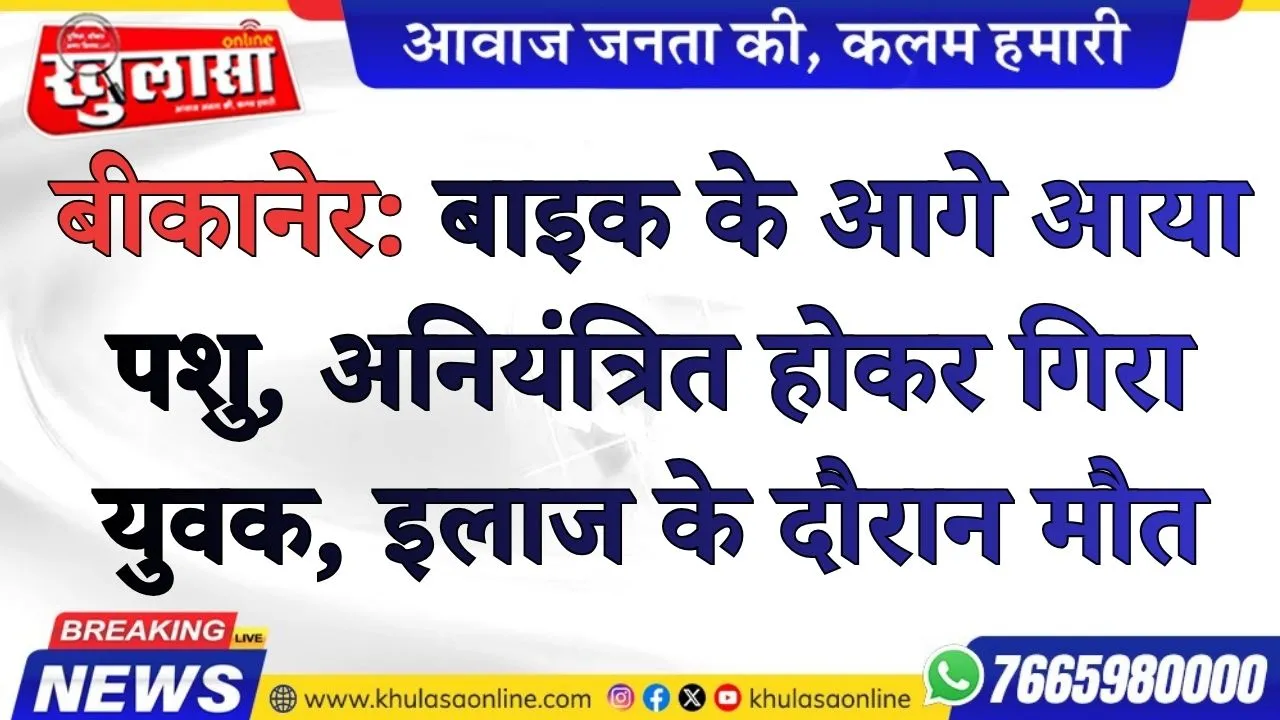 बीकानेर: बाइक के आगे आया पशु, अनियंत्रित होकर गिरा युवक, इलाज के दौरान मौत