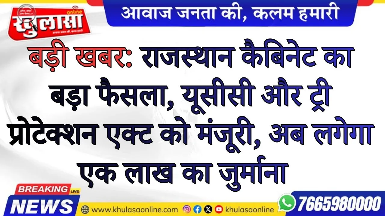 बड़ी खबर: राजस्थान कैबिनेट का बड़ा फैसला, यूसीसी और ट्री प्रोटेक्शन एक्ट को मंजूरी, अब लगेगा एक लाख का जुर्माना