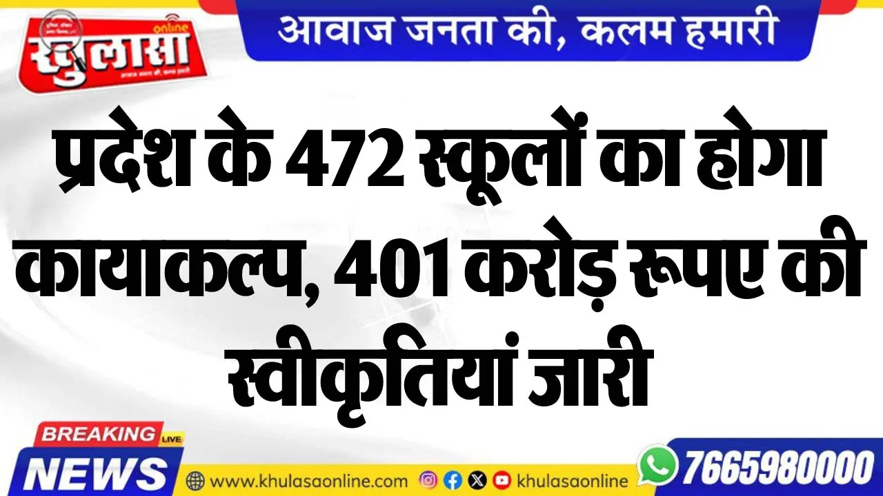 प्रदेश के 472 स्कूलों का होगा कायाकल्प, 401 करोड़ रूपए की स्वीकृतियां जारी