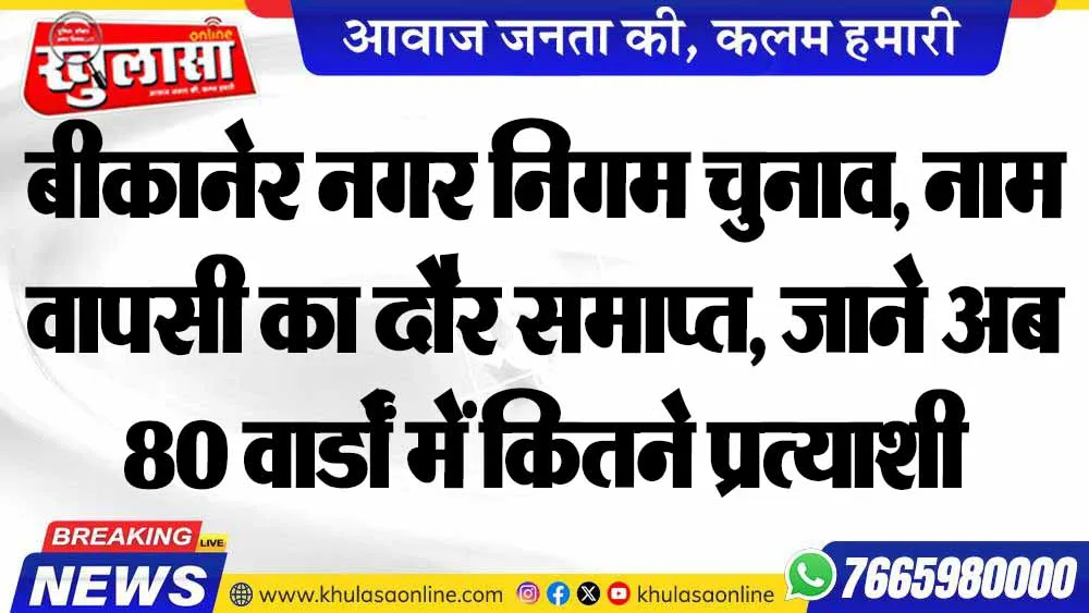 बीकानेर नगर निगम चुनाव, नाम वापसी का दौर समाप्त, जाने अब 80 वार्डों में कितने प्रत्याशी