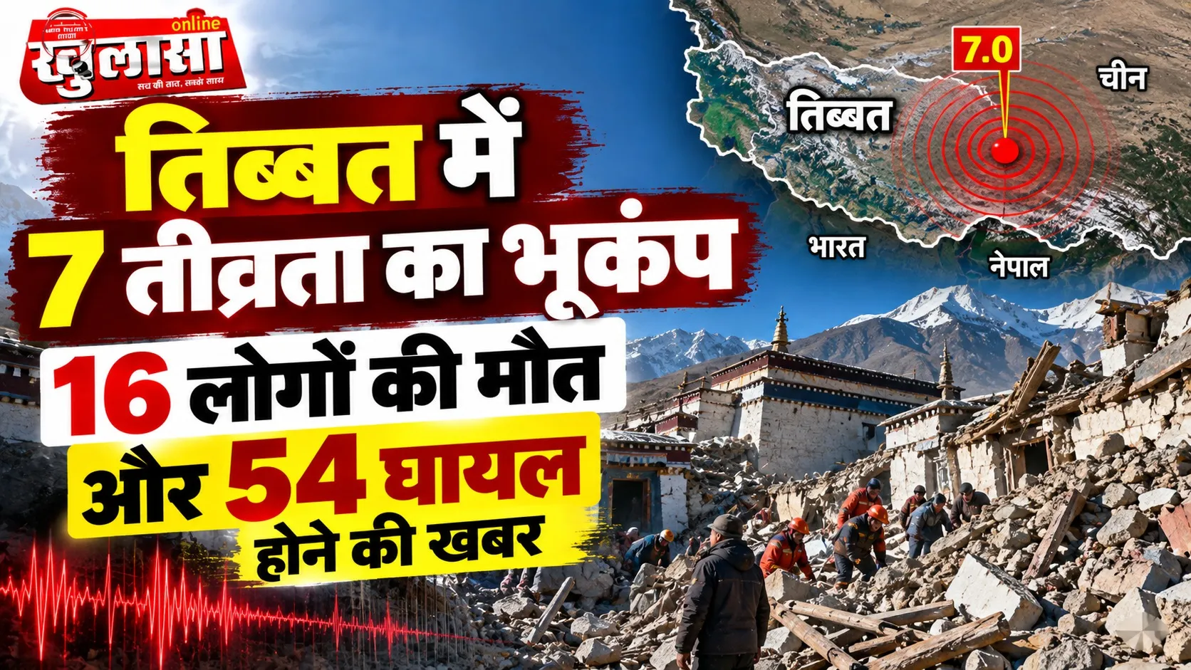 तिब्बत में 7 तीव्रता का भूकंप, 16 लोगों की मौत और 54 घायल होने की खबर