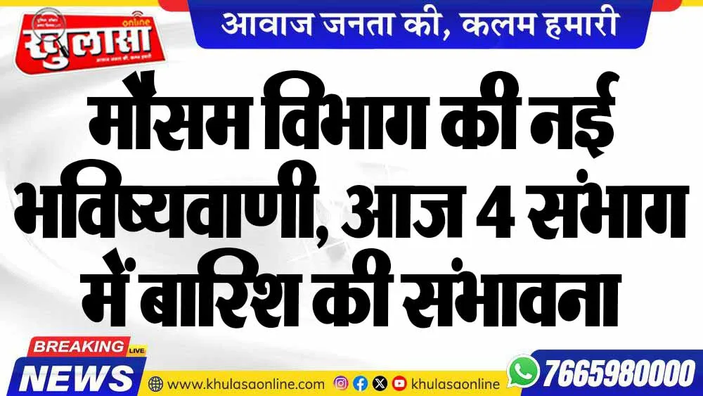 मौसम विभाग की नई भविष्यवाणी, आज 4 संभाग में बारिश की संभावना