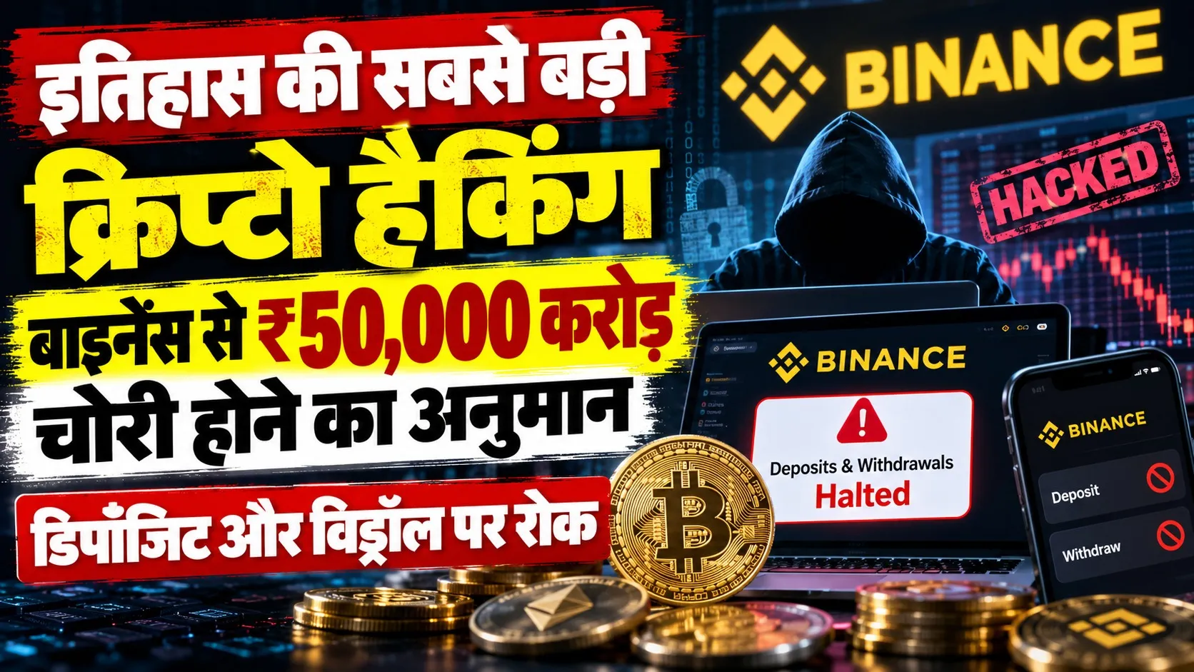 इतिहास की सबसे बड़ी क्रिप्टो हैकिंग, बाइनेंस से ₹50,000 करोड़ चोरी होने का अनुमान डिपॉजिट और विड्रॉल पर रोक
