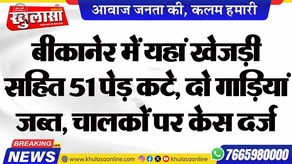 बीकानेर में यहां खेजड़ी सहित 51 पेड़ कटे, दो गाड़ियां जब्त, चालकों पर केस दर्ज