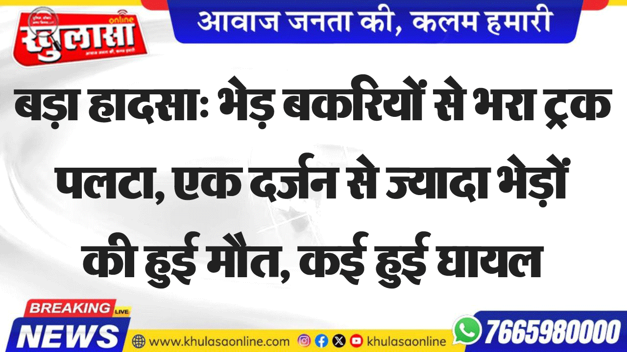 बड़ा हादसा: भेड़ बकरियों से भरा ट्रक पलटा, एक दर्जन से ज्यादा भेड़ों की हुई मौत, कई हुई घायल