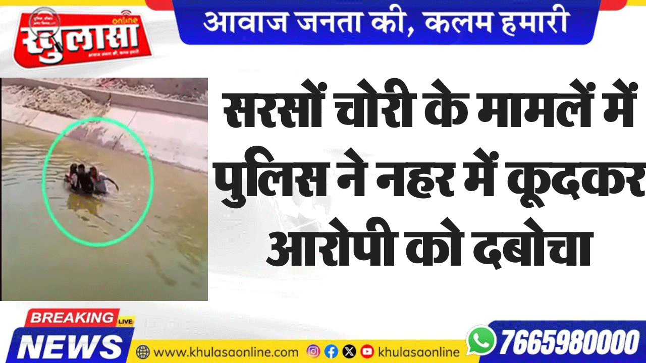 सरसों चोरी के मामलें में पुलिस ने नहर में कूदकर आरोपी को दबोचा