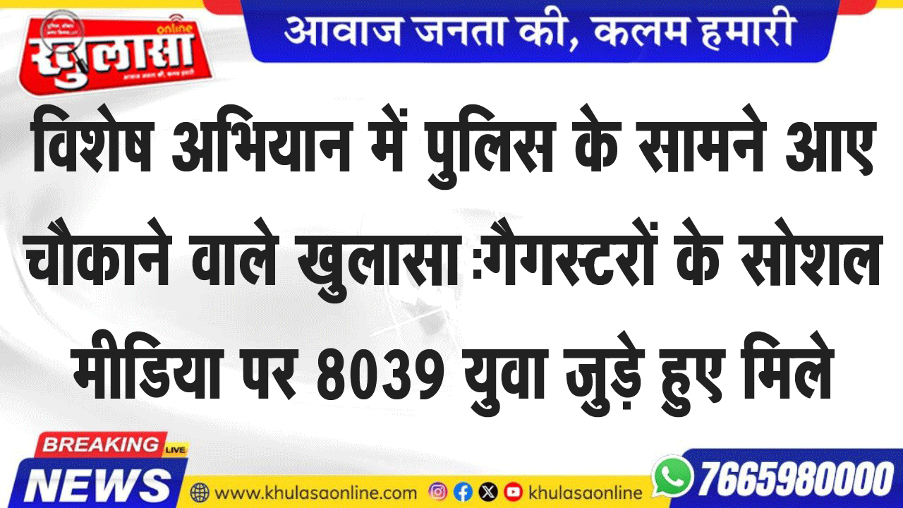 विशेष अभियान में पुलिस के सामने आए चौकाने वाले खुलासा:गैगस्टरों के सोशल मीडिया पर 8039 युवा जुड़े हुए मिले