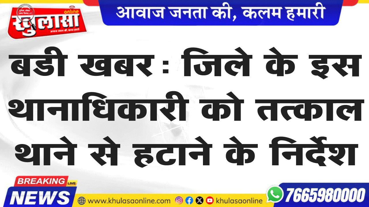 बडी खबर: जिले के इस थानाधिकारी को तत्काल थाने से हटाने के निर्देश