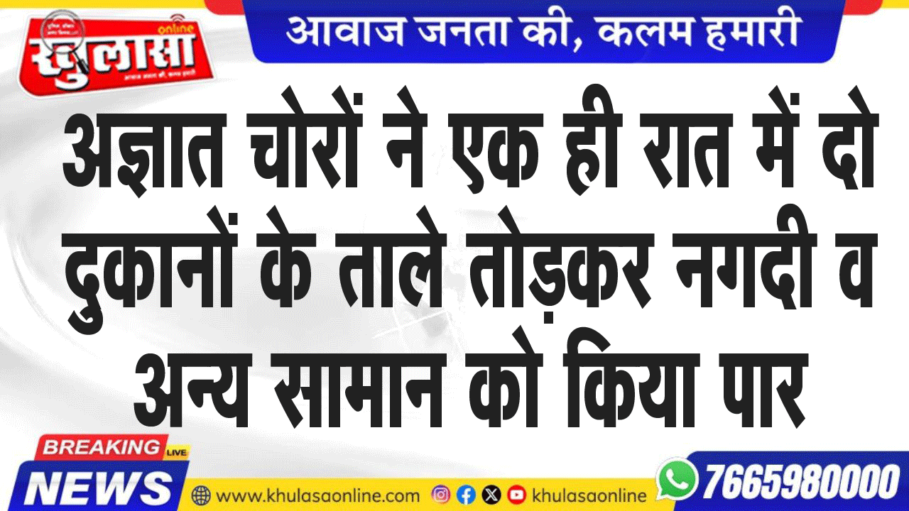 अज्ञात चोरों ने एक ही रात में दो दुकानों के ताले तोडक़र नगदी व अन्य सामान को किया पार