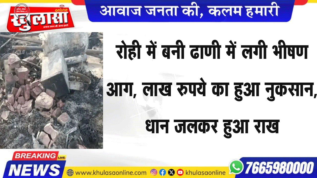 रोही में बनी ढाणी में लगी भीषण आग, लाख रुपये का हुआ नुकसान, धान जलकर हुआ राख