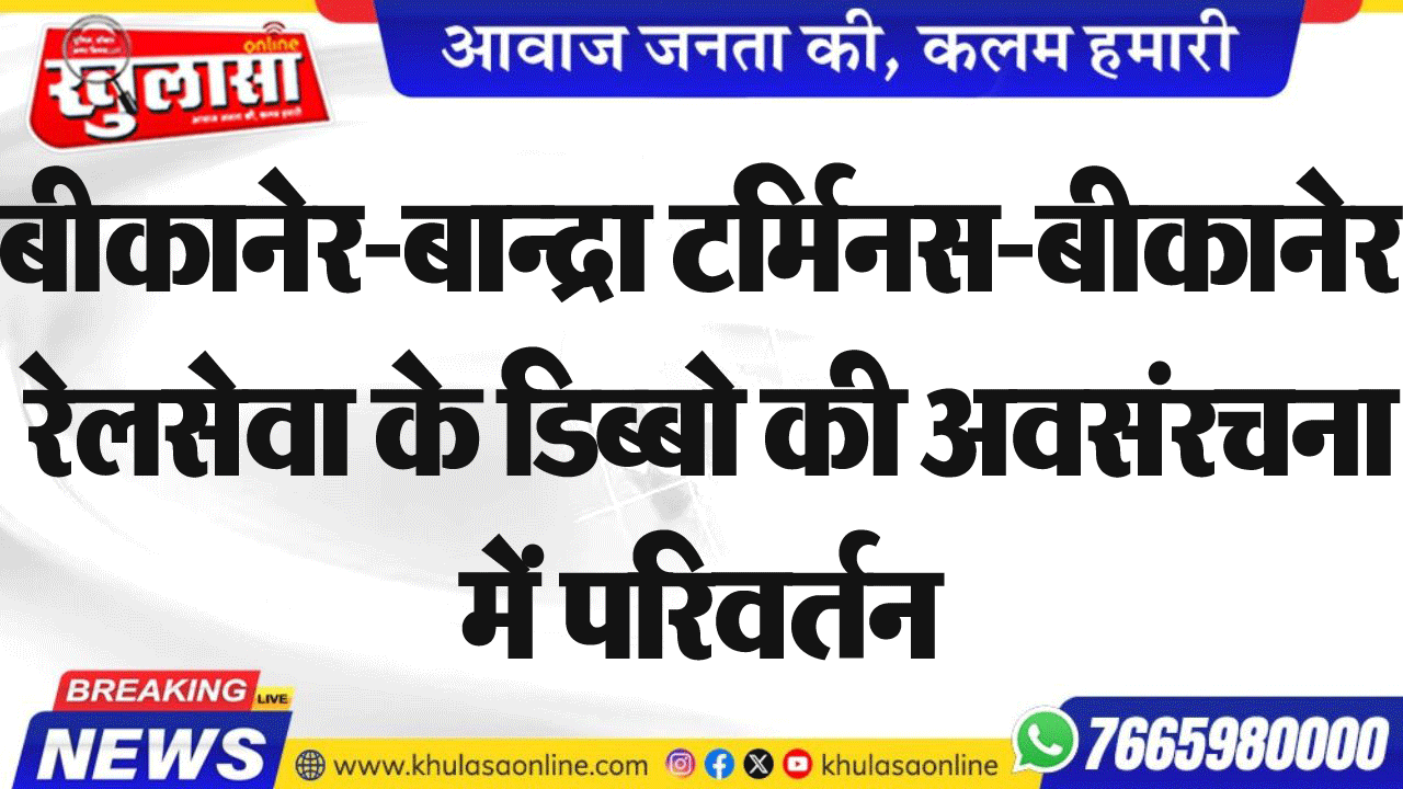 बीकानेर-बान्द्रा टर्मिनस-बीकानेर रेलसेवा के डिब्बो की अवसंरचना में परिवर्तन