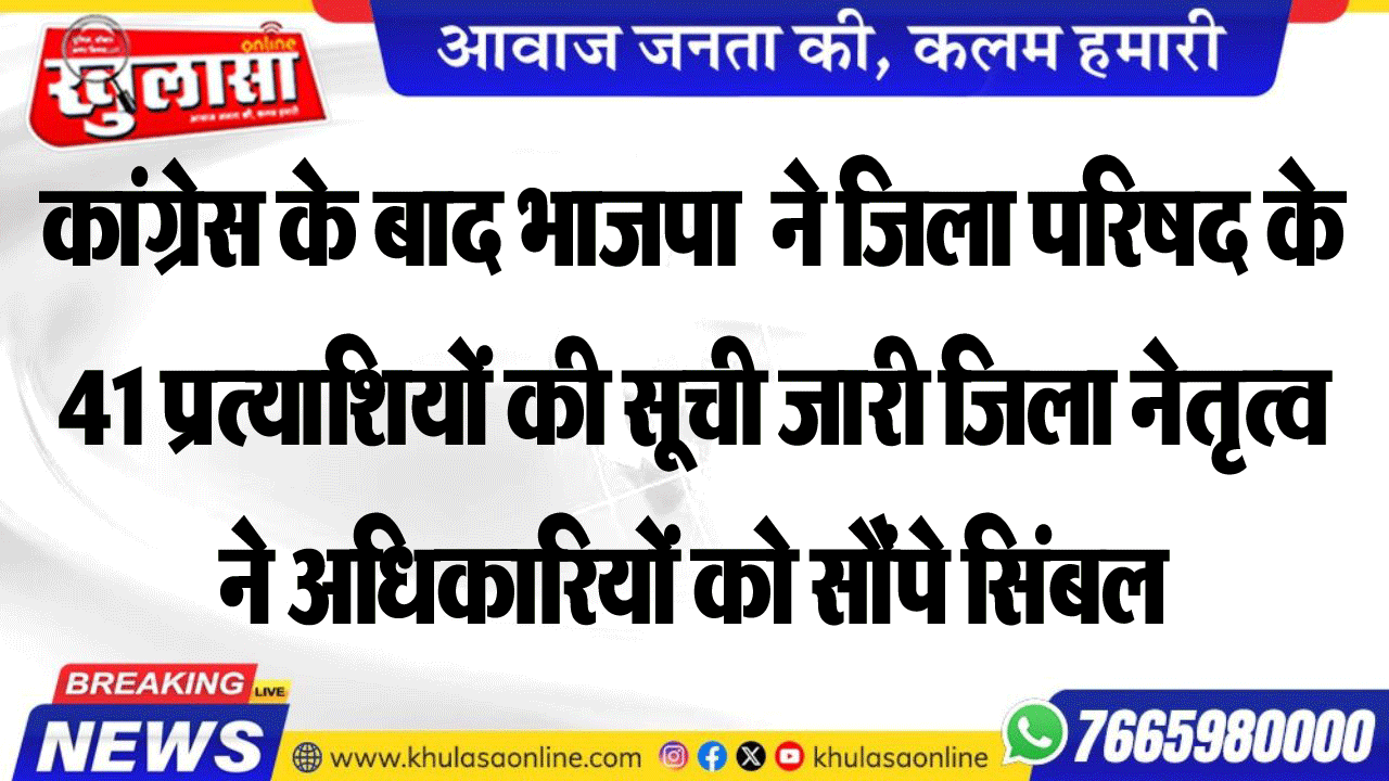 कांग्रेस के बाद भाजपा  ने जिला परिषद के 41 प्रत्याशियों की सूची जारी जिला नेतृत्व ने अधिकारियों को सौंपे सिंबल