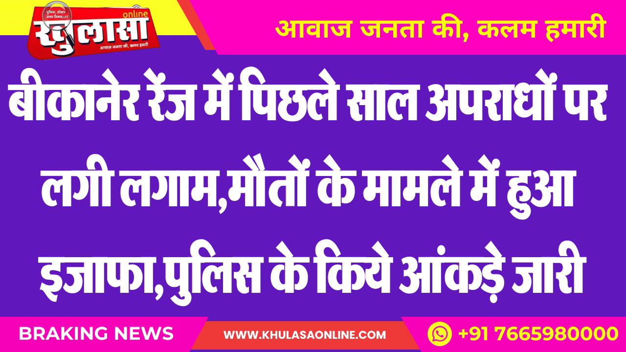बीकानेर रेंज में पिछले साल अपराधों पर लगी लगाम,मौतों के मामले में हुआ इजाफा,पुलिस के किये आंकड़े जारी