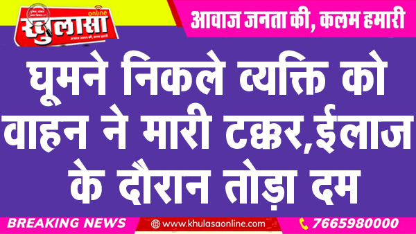 घूमने निकले व्यक्ति को वाहन ने मारी टक्कर, ईलाज के दौरान तोड़ा दम