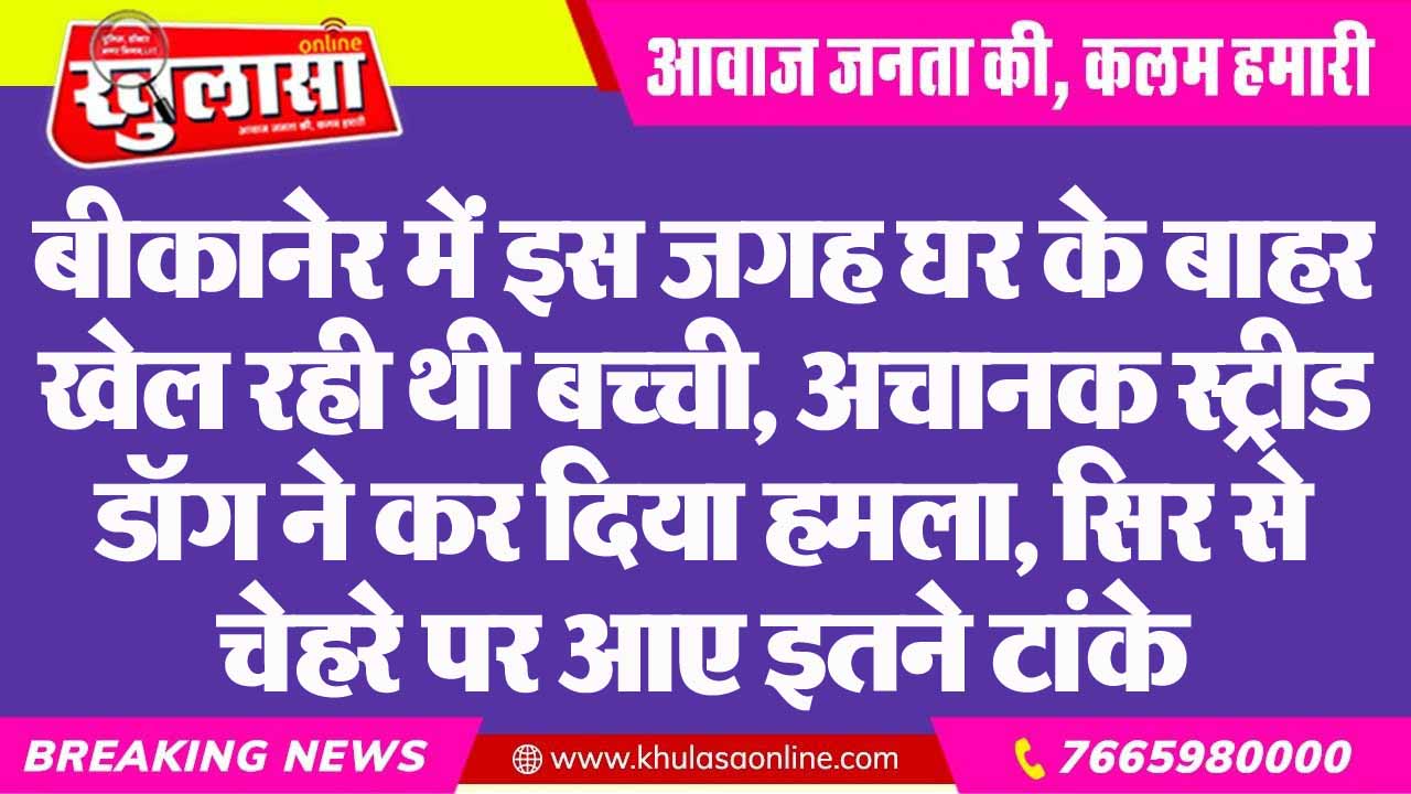 बीकानेर में इस जगह घर के बाहर खेल रही थी बच्ची, अचानक स्ट्रीड डॉग ने कर दिया हमला, सिर से चेहरे पर आए इतने टांके